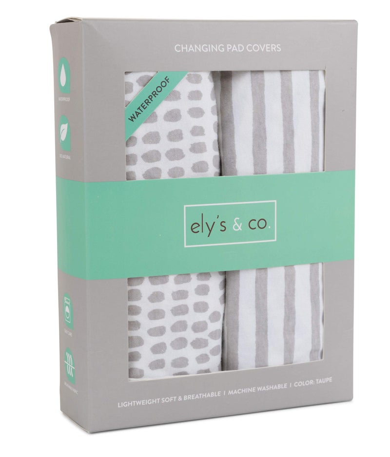 Ely's & Co. Waterproof Changing Pad Covers | Cradles Sheets 2 Pack - 100% Jersey Cotton with Waterproof Liner - Neutral Taupe Grey for Baby Girls and Boys, Newborn Essentials - Image 1
